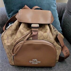 Coach Tan and Brown Signature Backpack